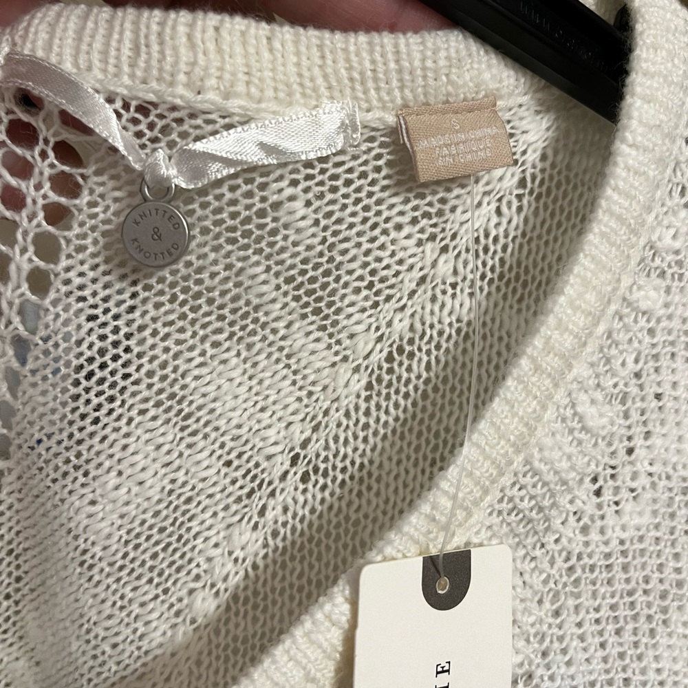 Anthropologie Linen Blend Adelina Knitted and Knotted Ivory Sweater NWT Sz Small - Picture 6 of 8